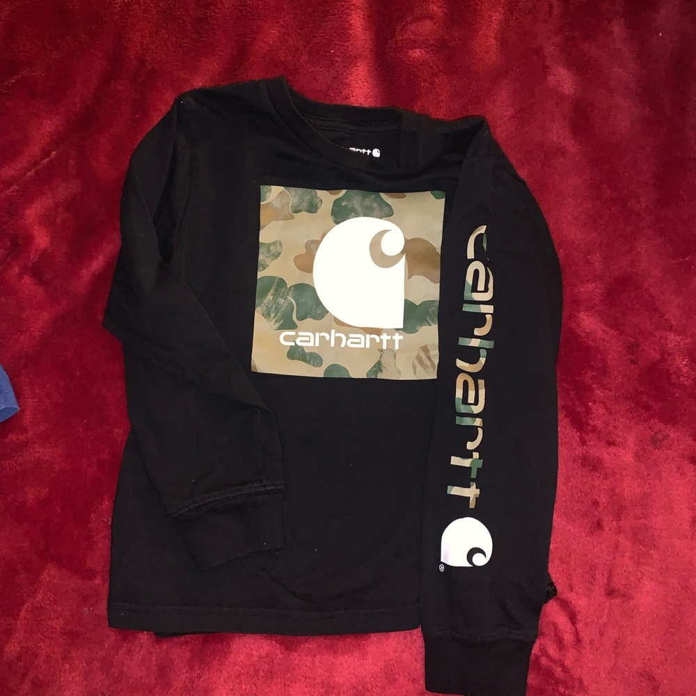 Carhartt Black and Camo Logo Kids Long Sleeve Shirt